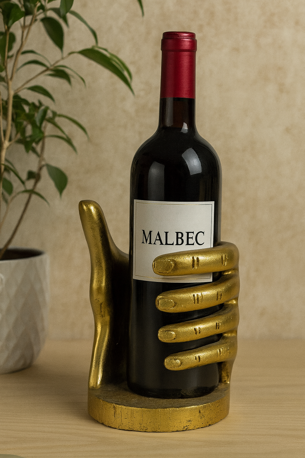 El Dekoratif Şişelik 14x20 cm – Polyester Şişe Tutucu Altın Renk