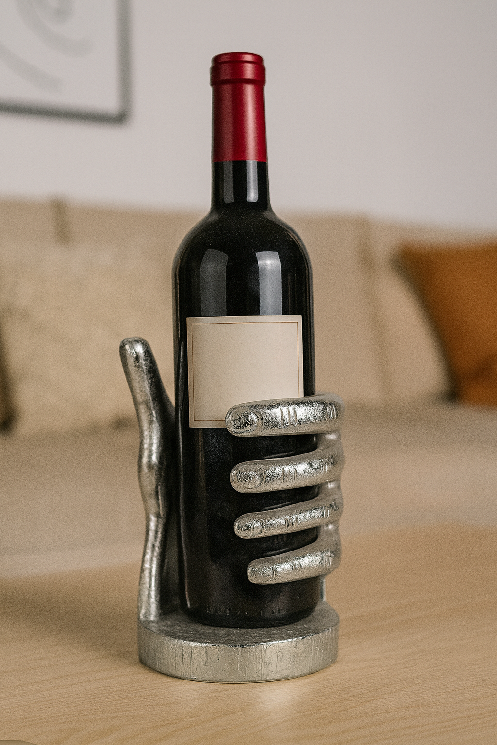 El Dekoratif Şişelik 14x20 cm – Polyester Şişe Tutucu Gümüş Renk