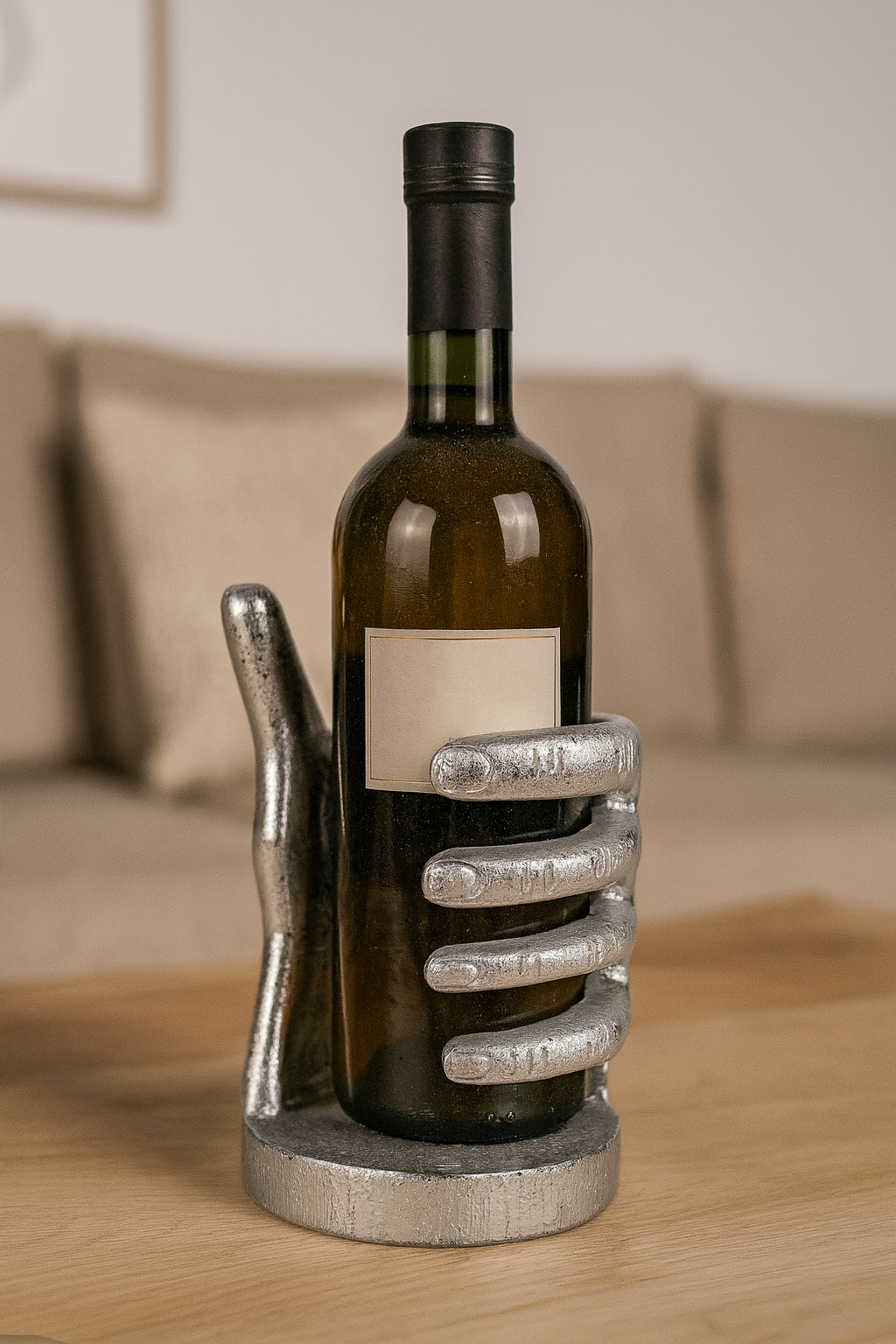 El Dekoratif Şişelik 14x20 cm – Polyester Şişe Tutucu Gümüş Renk