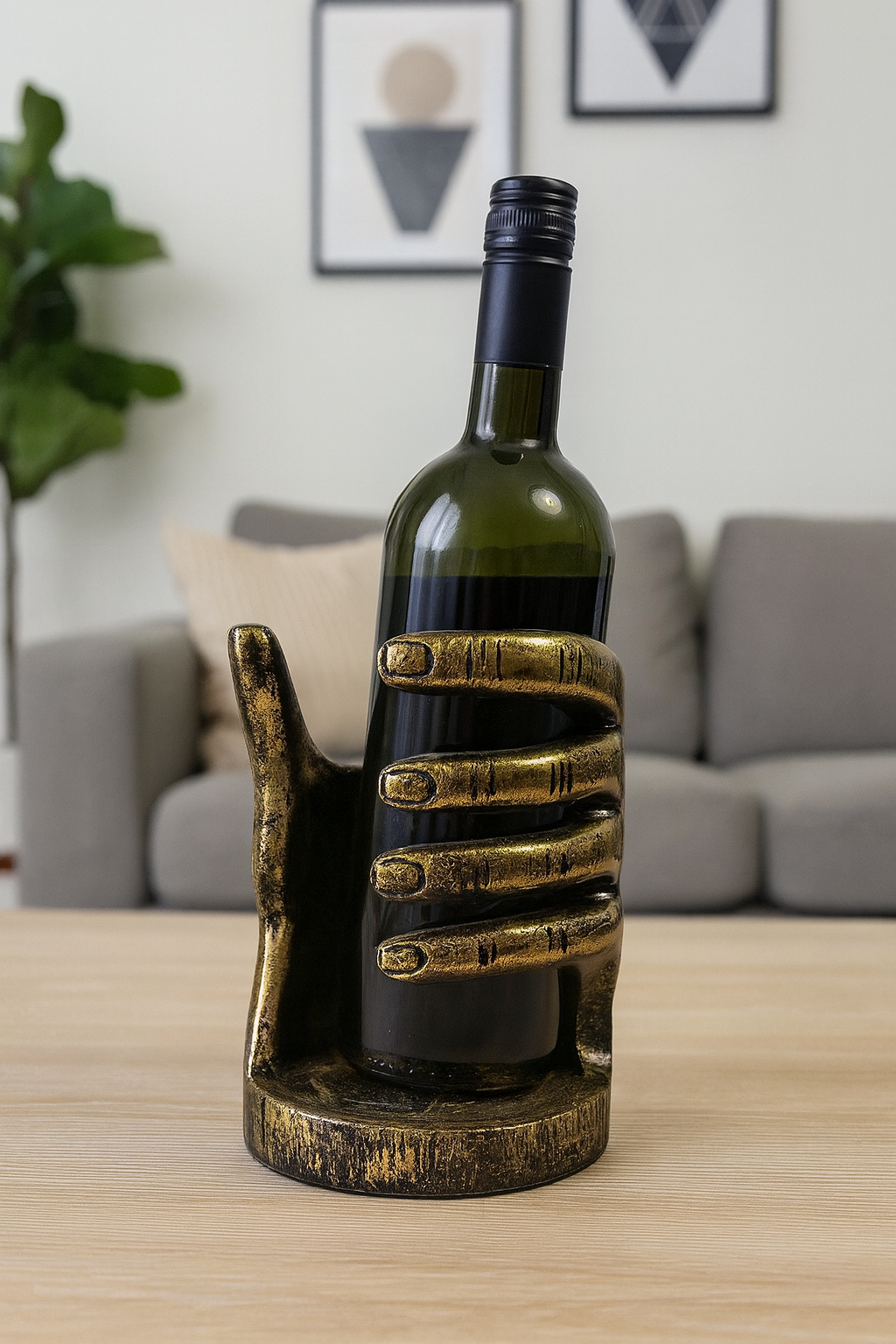 El Dekoratif Şişelik 14x20 cm – Polyester Şişe Tutucu Eskitme Siyah Renk