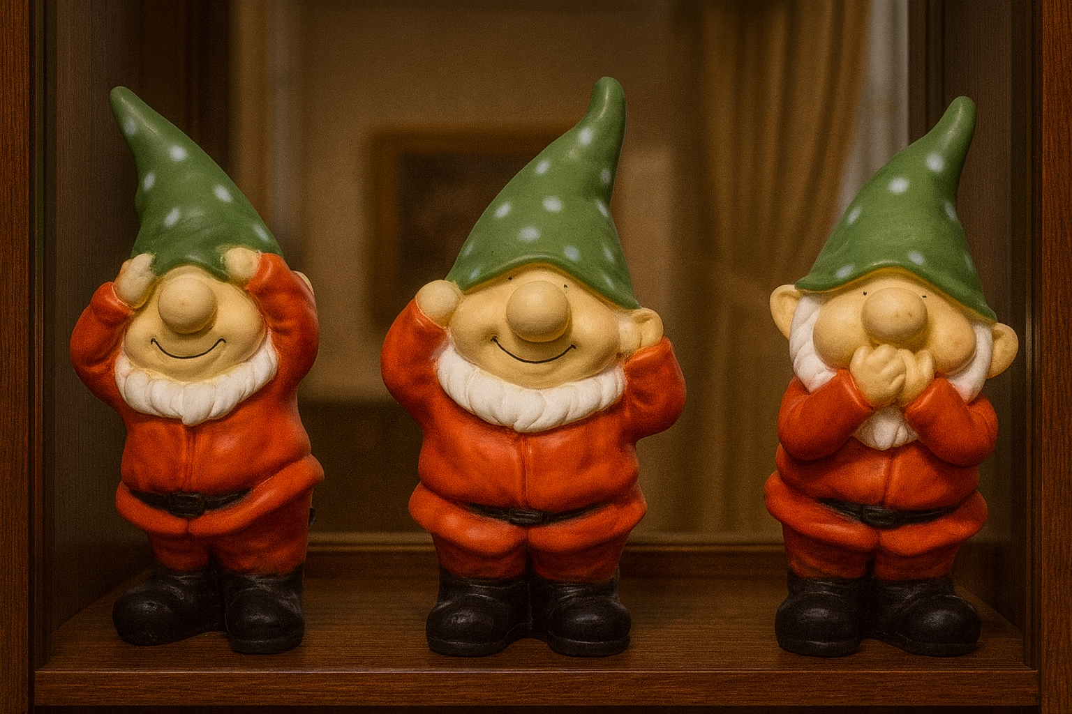 Üçlü GBD Cüce Biblo Kırmızı – Dekoratif Sevimli Figür Seti (40x20 cm)