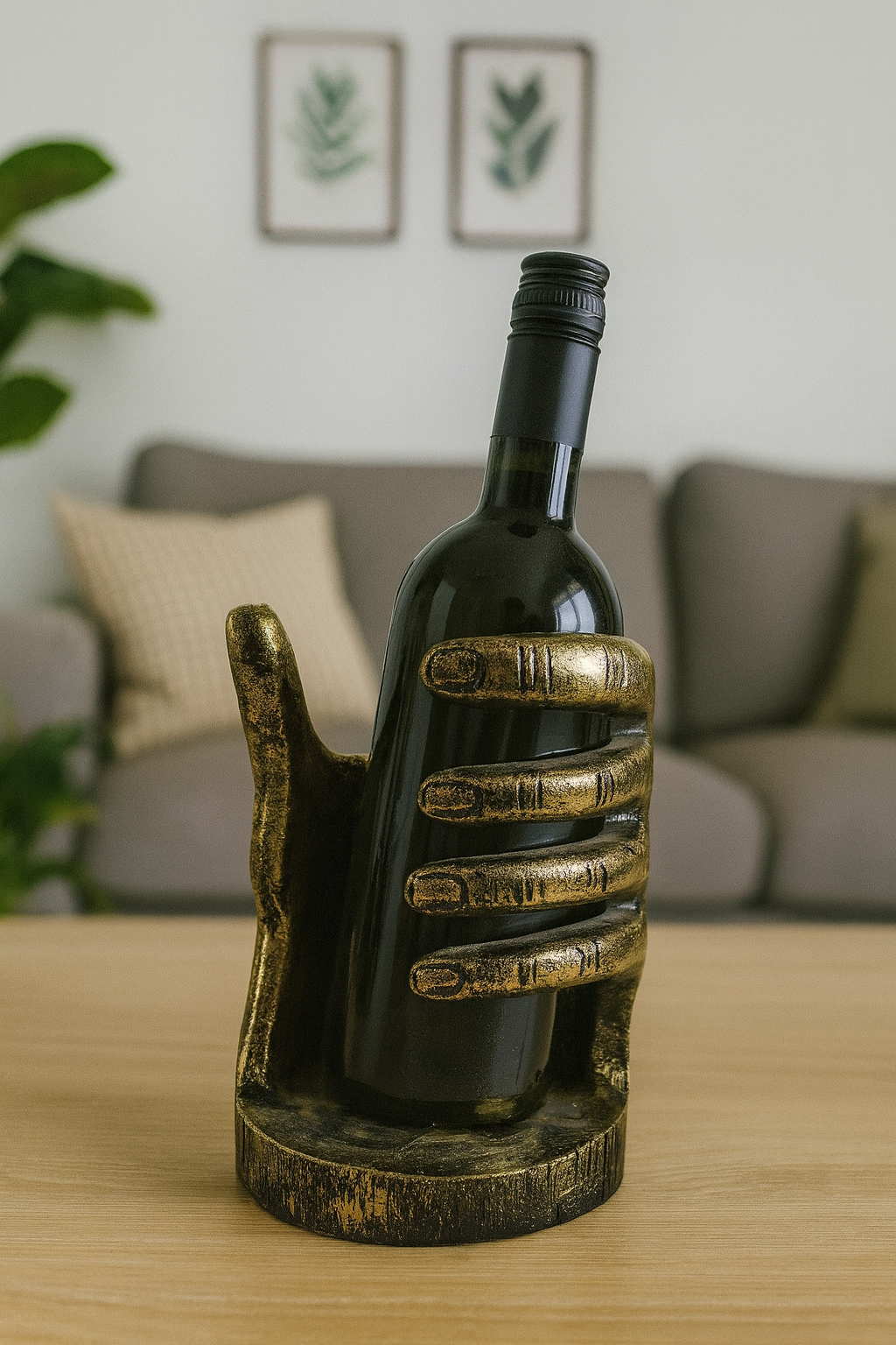 El Dekoratif Şişelik 14x20 cm – Polyester Şişe Tutucu Eskitme Siyah Renk