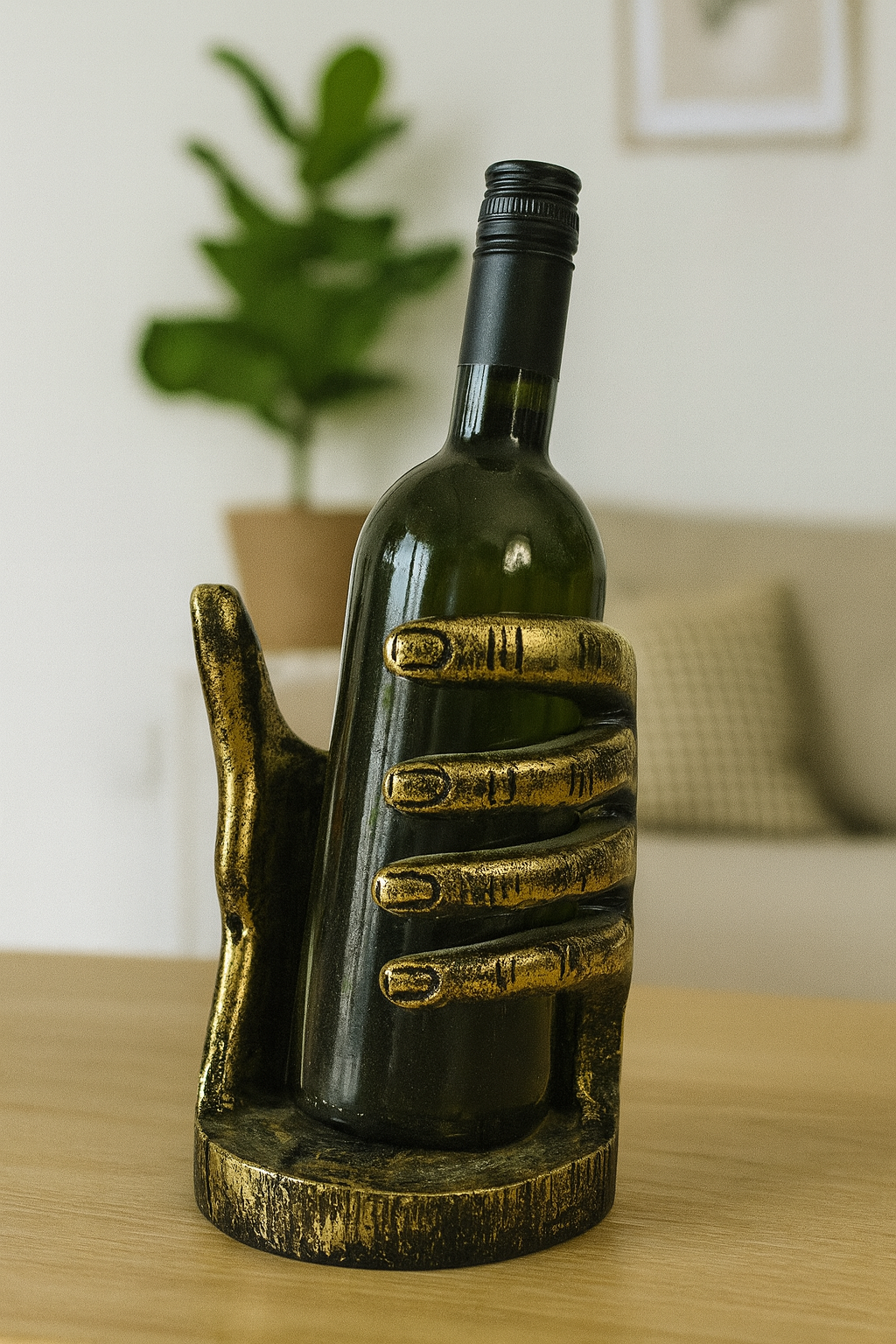 El Dekoratif Şişelik 14x20 cm – Polyester Şişe Tutucu Eskitme Siyah Renk