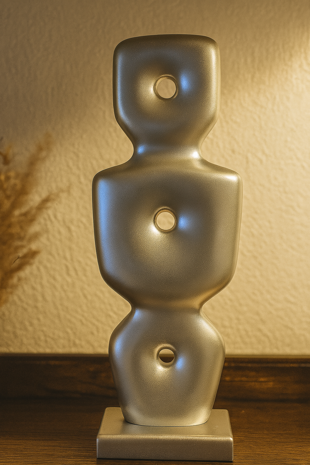 Göbeklitepe Biblo Gümüş Renk – 38x13 cm Lüks Dekoratif Heykel