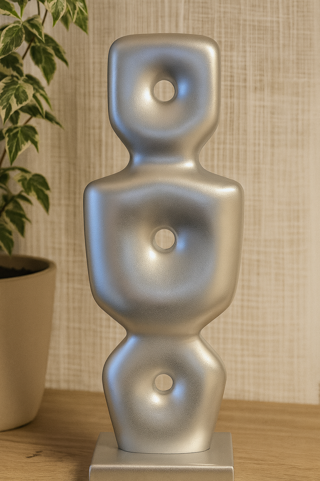 Göbeklitepe Biblo Gümüş Renk – 38x13 cm Lüks Dekoratif Heykel