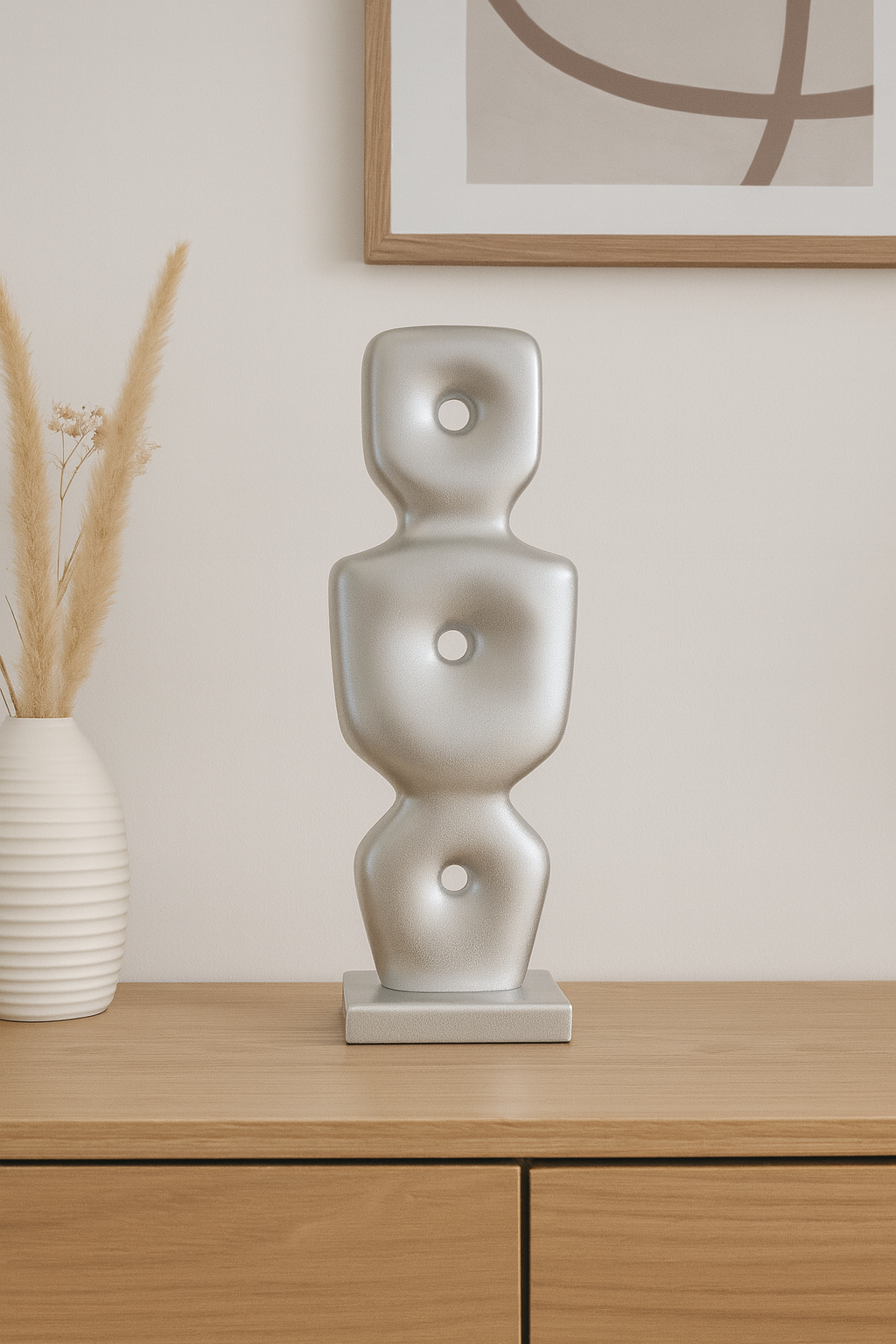 Göbeklitepe Biblo Gümüş Renk – 38x13 cm Lüks Dekoratif Heykel