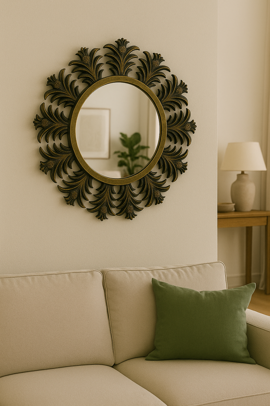 Ananas Desenli Yuvarlak Ayna Siyah – 65x65 cm Dekoratif Duvar Aynası