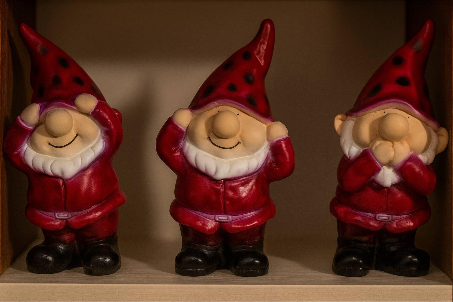 Üçlü GBD Cüce Biblo Bordo – Dekoratif Sevimli Figür Seti (40x20 cm)