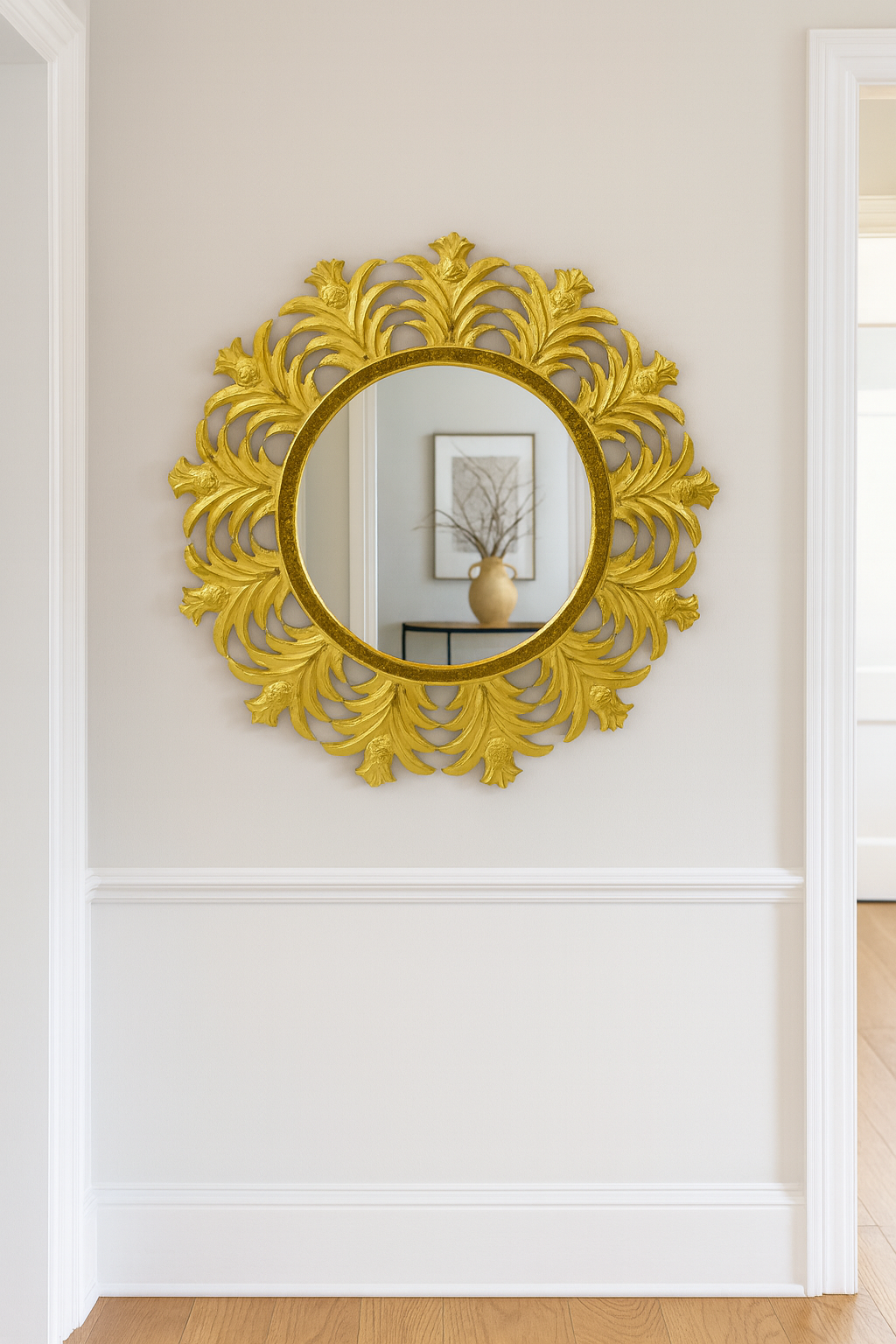 Ananas Desenli Yuvarlak Ayna – 65x65 cm Dekoratif Duvar Aynası