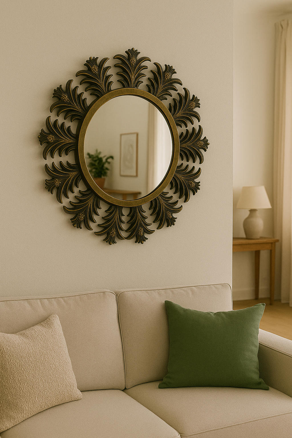 Ananas Desenli Yuvarlak Ayna Siyah – 65x65 cm Dekoratif Duvar Aynası