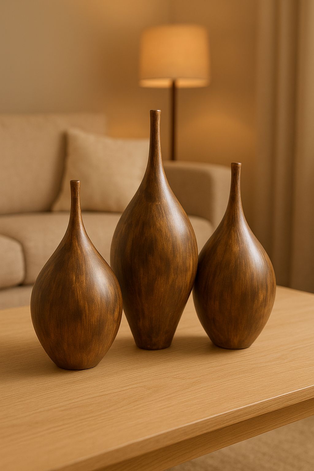 Seramik Üçlü İznik Biblo (Kahverengi) – Küçük / Orta / Büyük (26x12 – 30x14 – 41x20 cm)