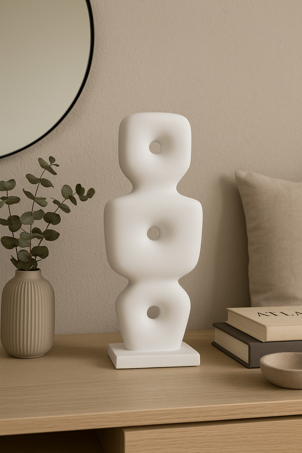 Göbeklitepe Biblo Beyaz Renk – 38x13 cm Minimal Dekoratif Heykel