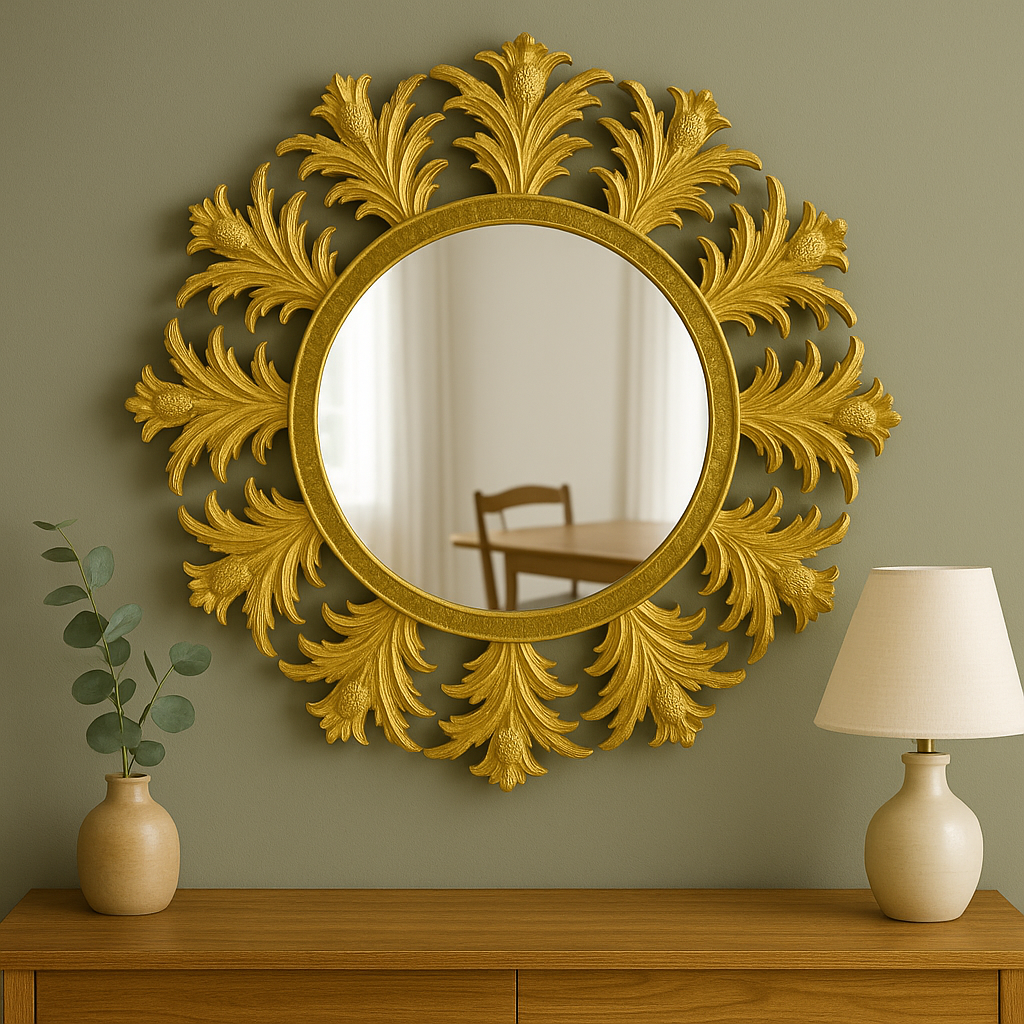 Ananas Desenli Yuvarlak Ayna – 65x65 cm Dekoratif Duvar Aynası