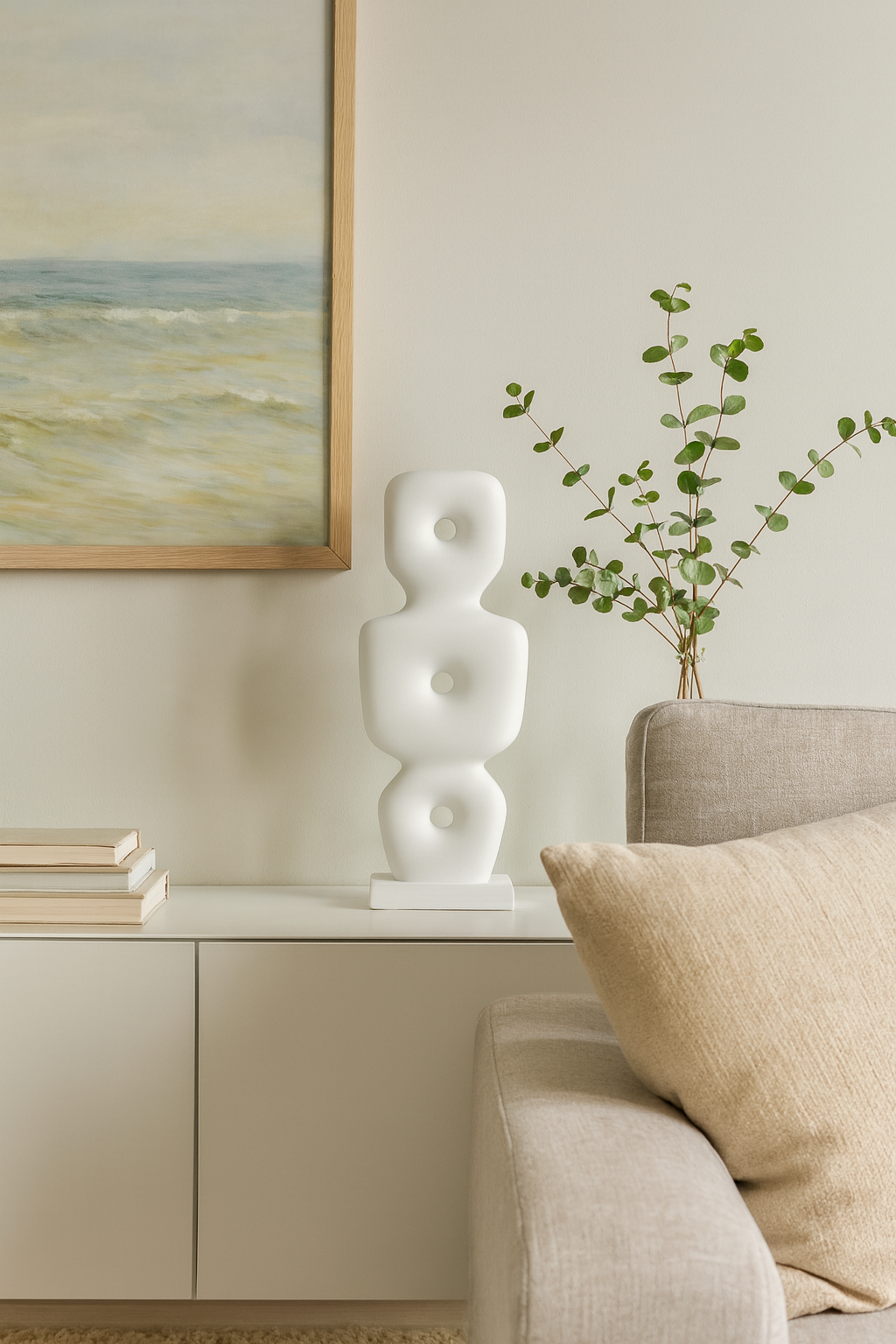 Göbeklitepe Biblo Beyaz Renk – 38x13 cm Minimal Dekoratif Heykel