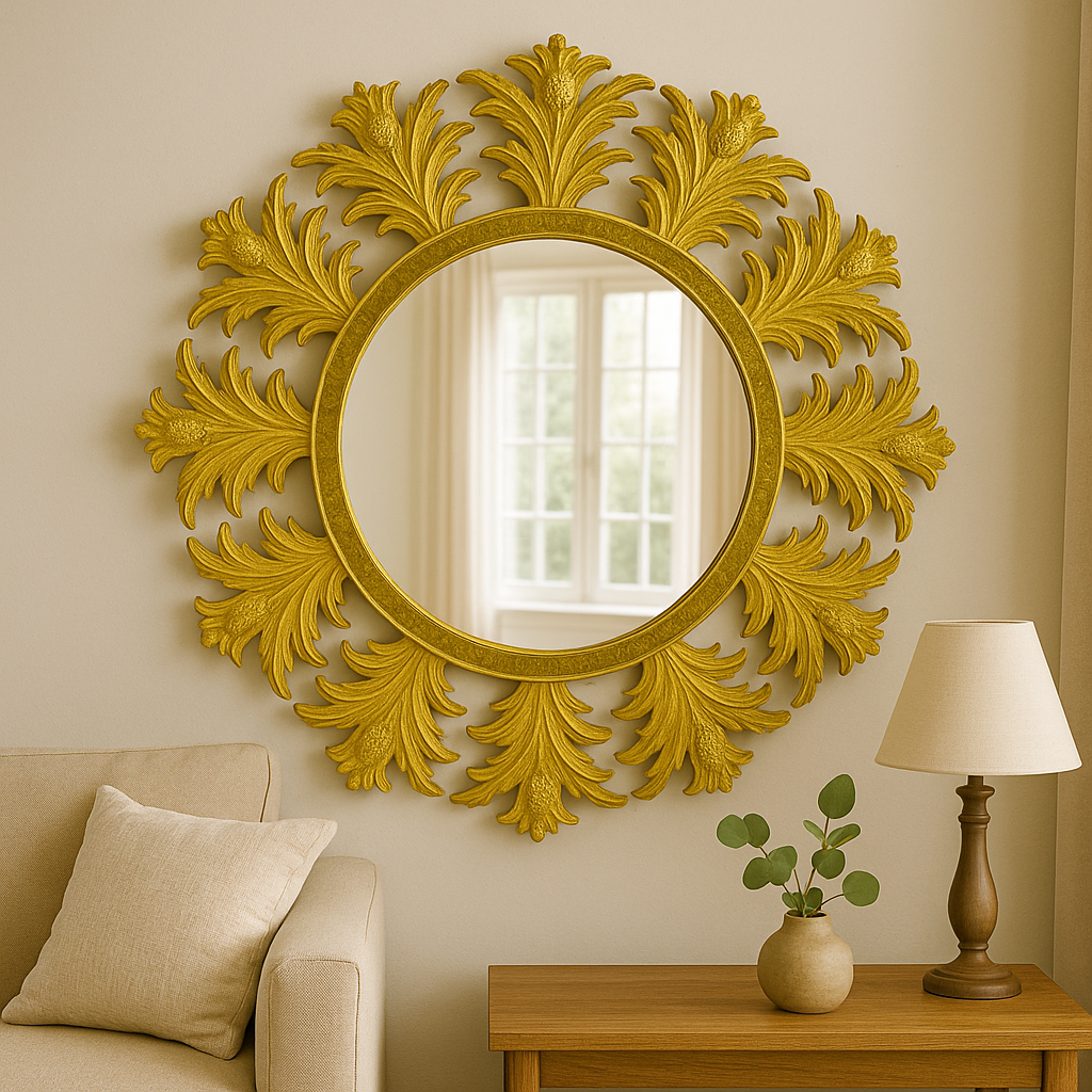 Ananas Desenli Yuvarlak Ayna – 65x65 cm Dekoratif Duvar Aynası