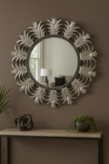 Ananas Desenli Yuvarlak Ayna Gümüş – 65x65 cm Dekoratif Duvar Aynası