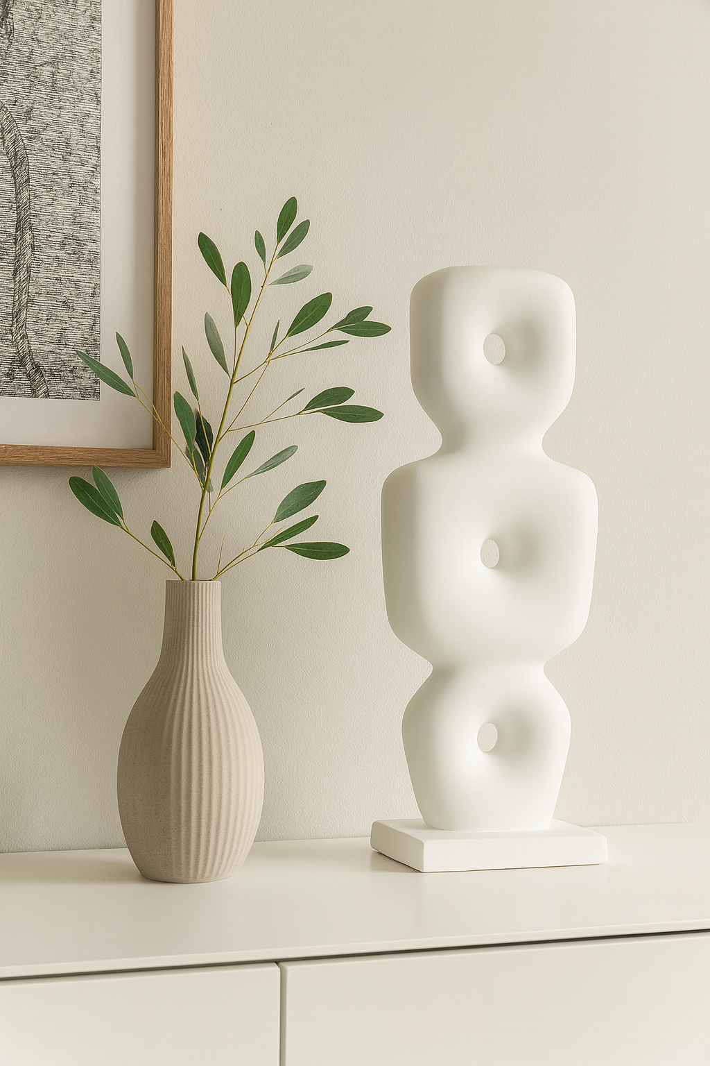 Göbeklitepe Biblo Beyaz Renk – 38x13 cm Minimal Dekoratif Heykel