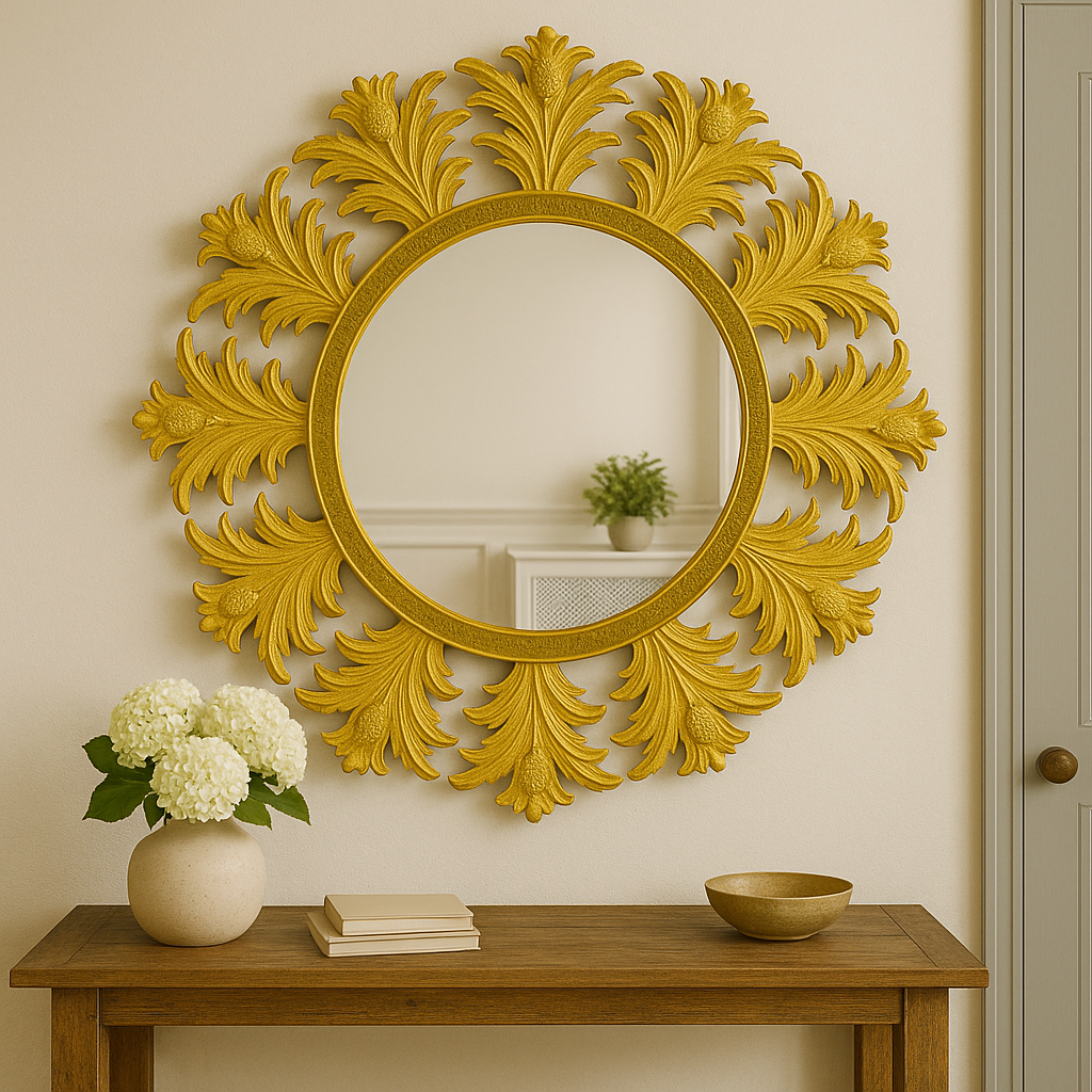 Ananas Desenli Yuvarlak Ayna – 65x65 cm Dekoratif Duvar Aynası