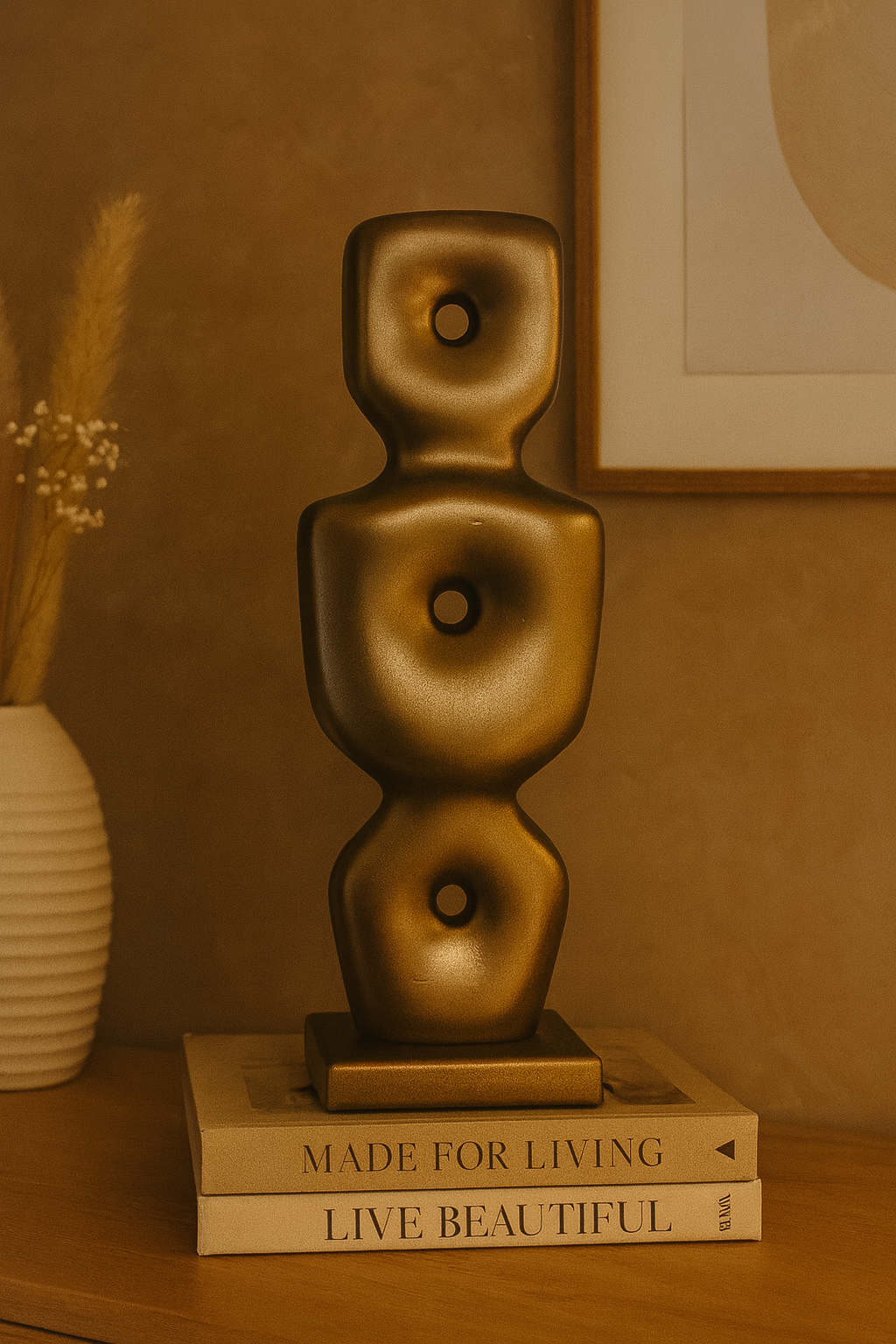 Göbeklitepe Biblo Bronz Renk – 38x13 cm Sanatsal Dekor Biblo