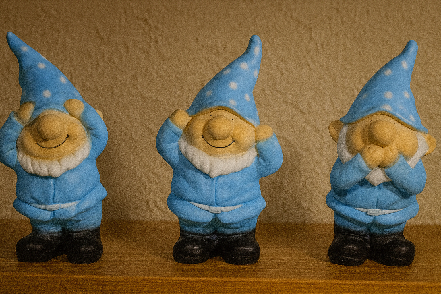 Üçlü GBD Cüce Biblo Mavi – Dekoratif Sevimli Figür Seti (40x20 cm)