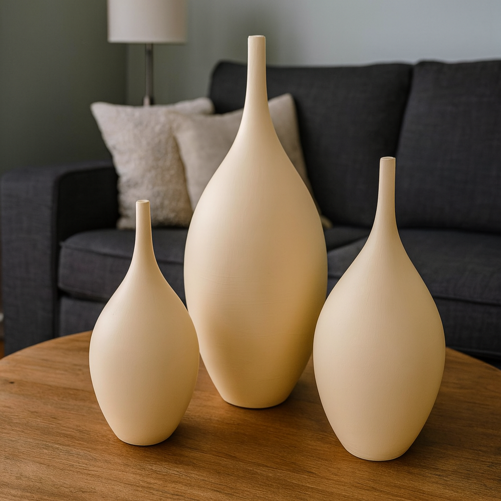 Seramik Üçlü İznik Biblo (Bej) – Küçük / Orta / Büyük (26x12 – 30x14 – 41x20 cm)