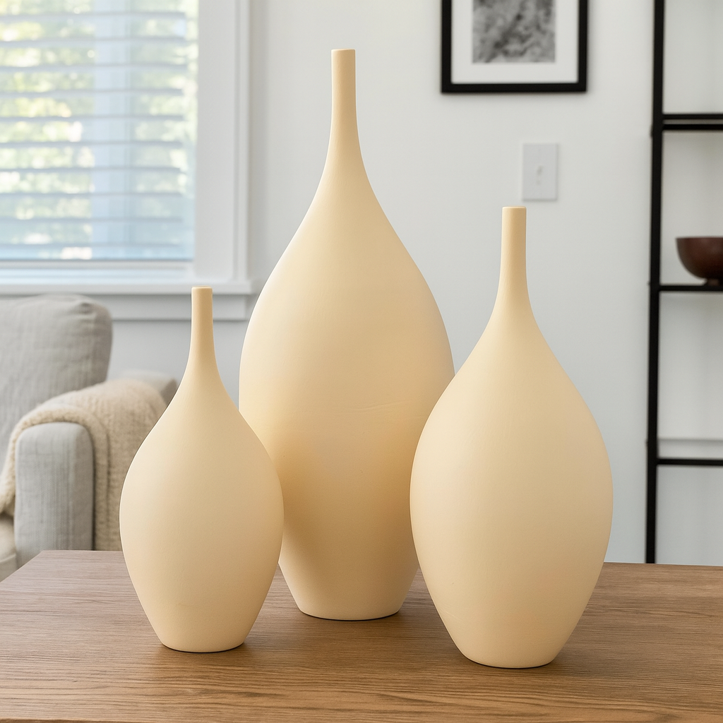 Seramik Üçlü İznik Biblo (Bej) – Küçük / Orta / Büyük (26x12 – 30x14 – 41x20 cm)