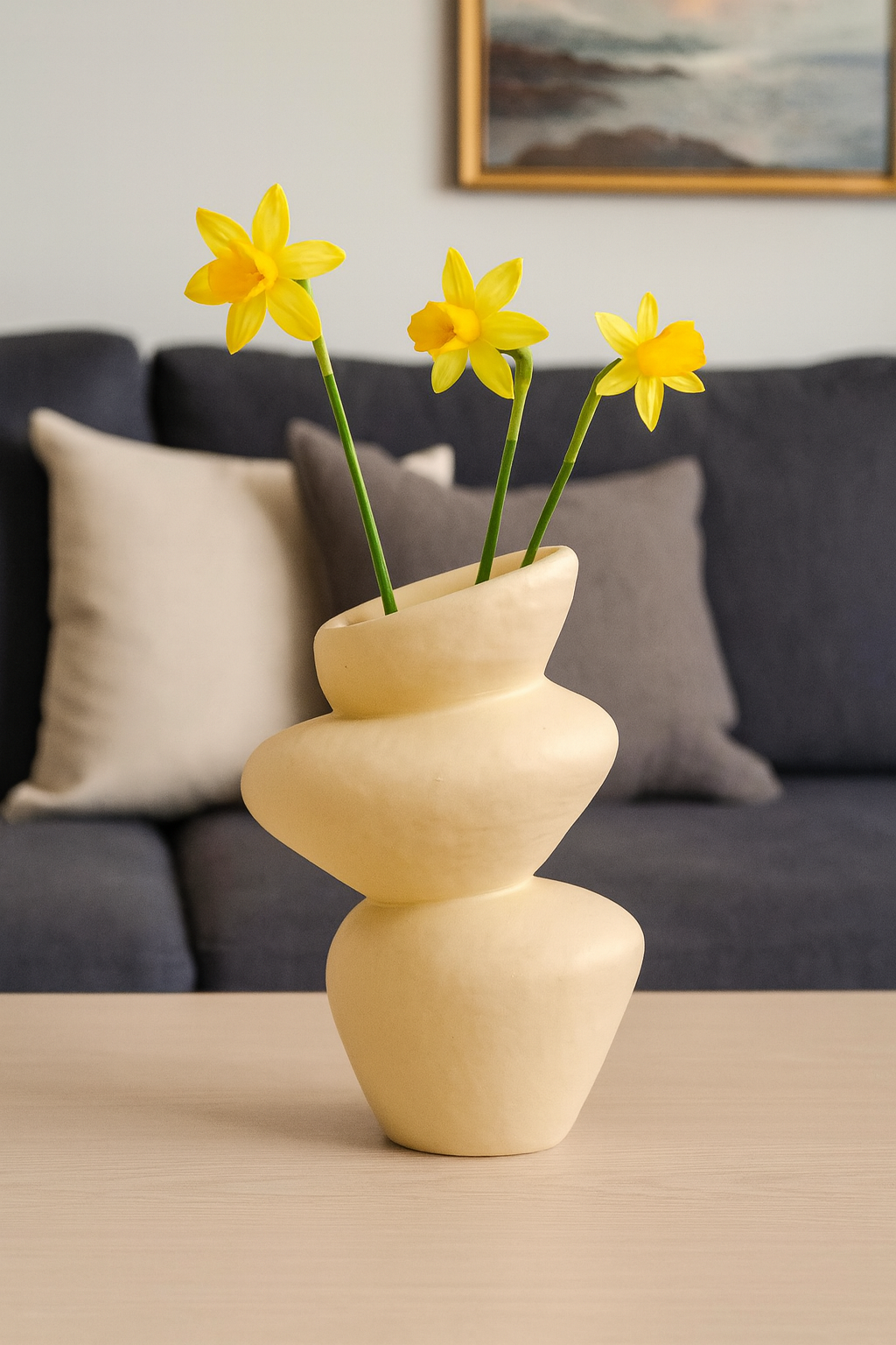 Seramik Üç Kat Vazo Bej 26,5x19,5 cm Modern Dekoratif Vazo