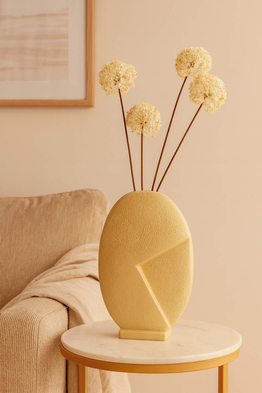 Seramik Taş Vazo Bej 37,5x23,5 cm Modern Dekoratif Vazo