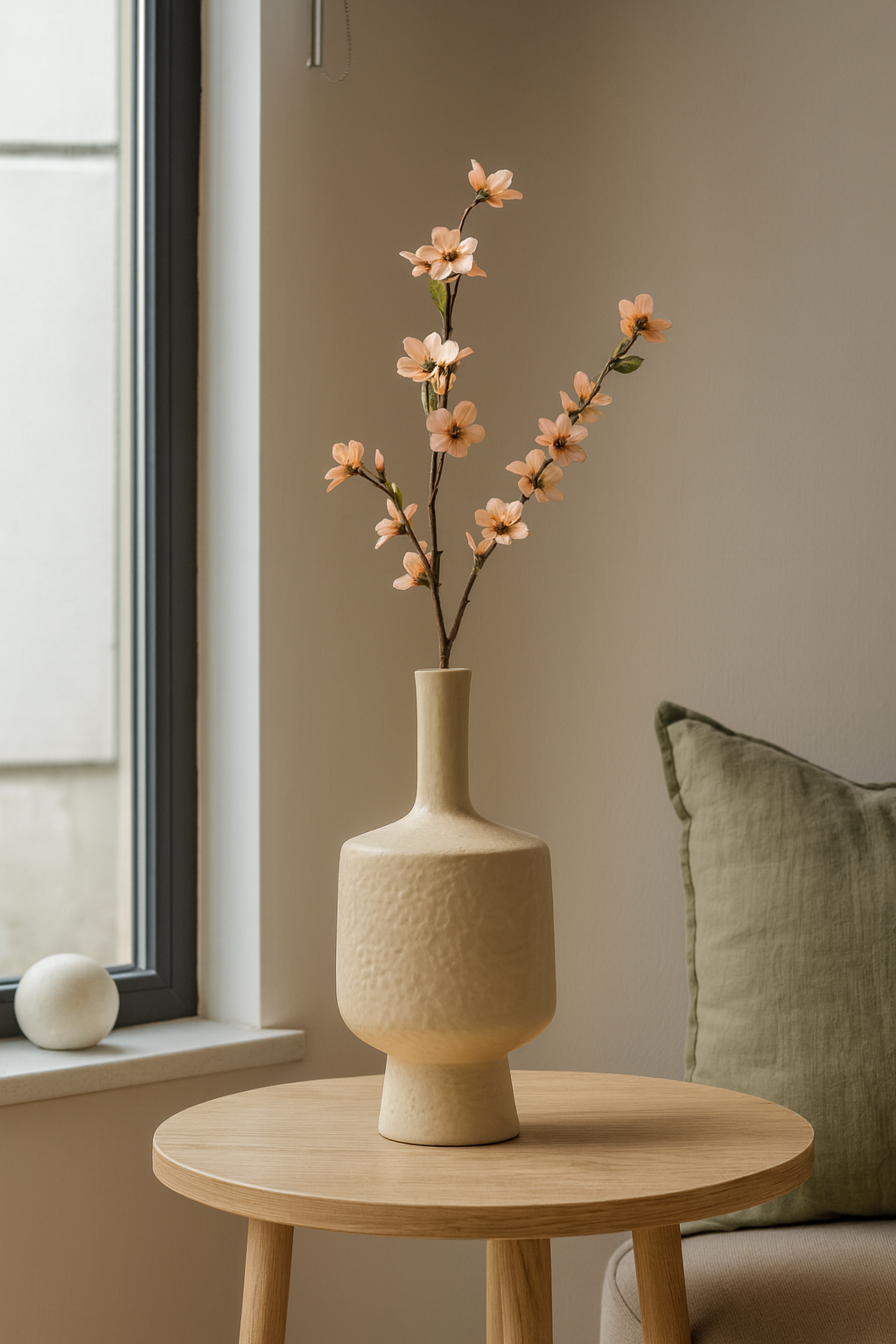 Seramik Case Vida Vazo Bej 36,5x18 cm Modern Dekoratif Vazo