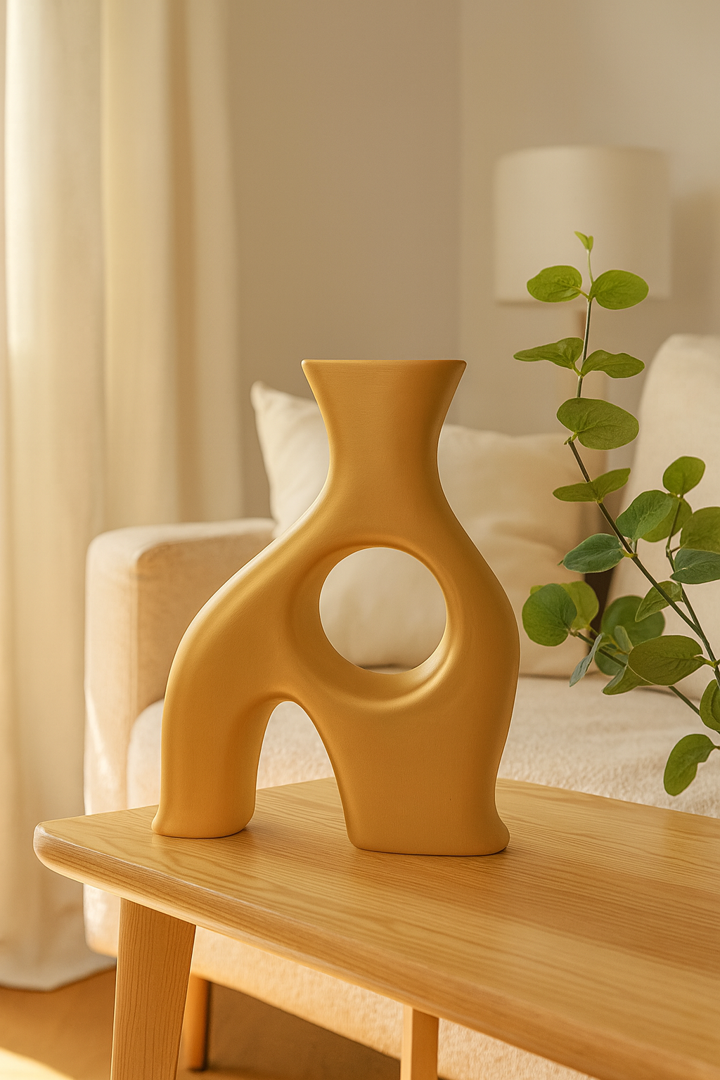 Seramik Falk Dekoratif Vazo Bej- 28,5x20 cm – Modern Ev Dekoru