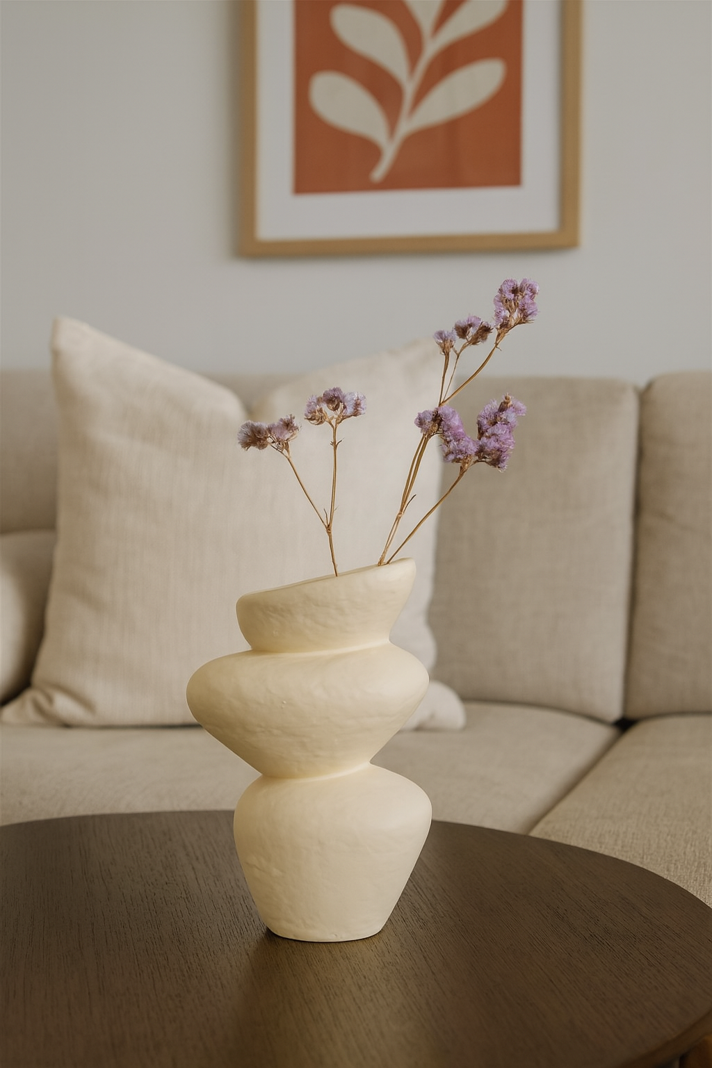 Seramik Üç Kat Vazo Bej 26,5x19,5 cm Modern Dekoratif Vazo