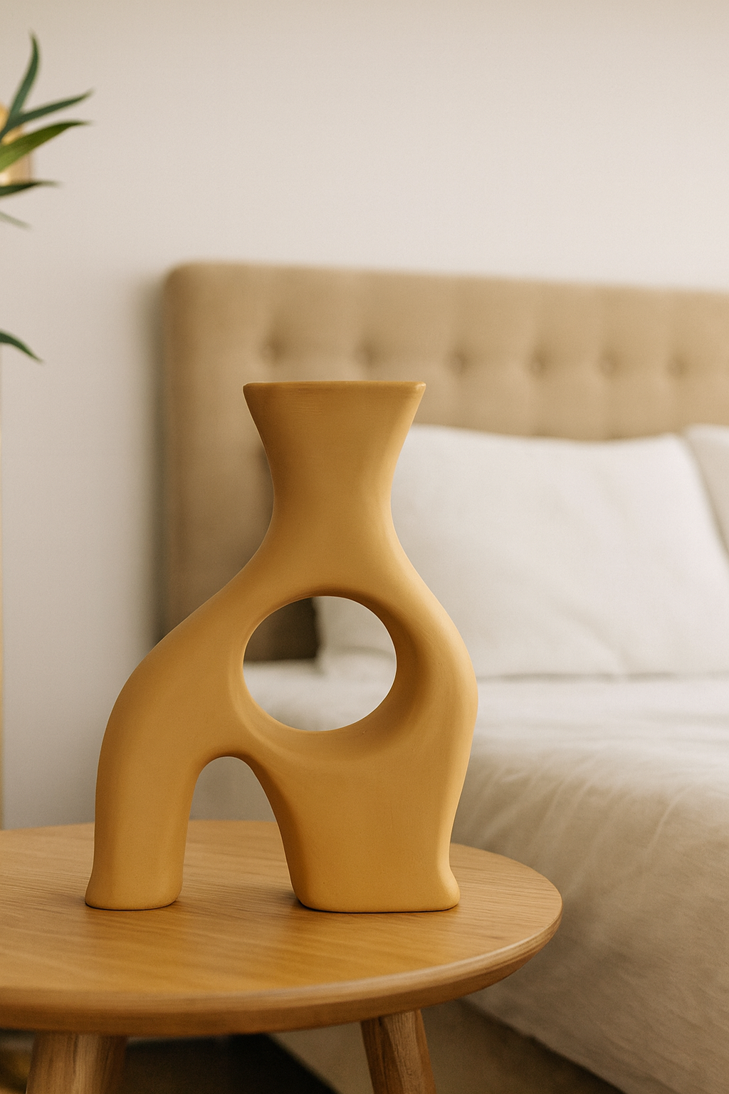 Seramik Falk Dekoratif Vazo Bej- 28,5x20 cm – Modern Ev Dekoru