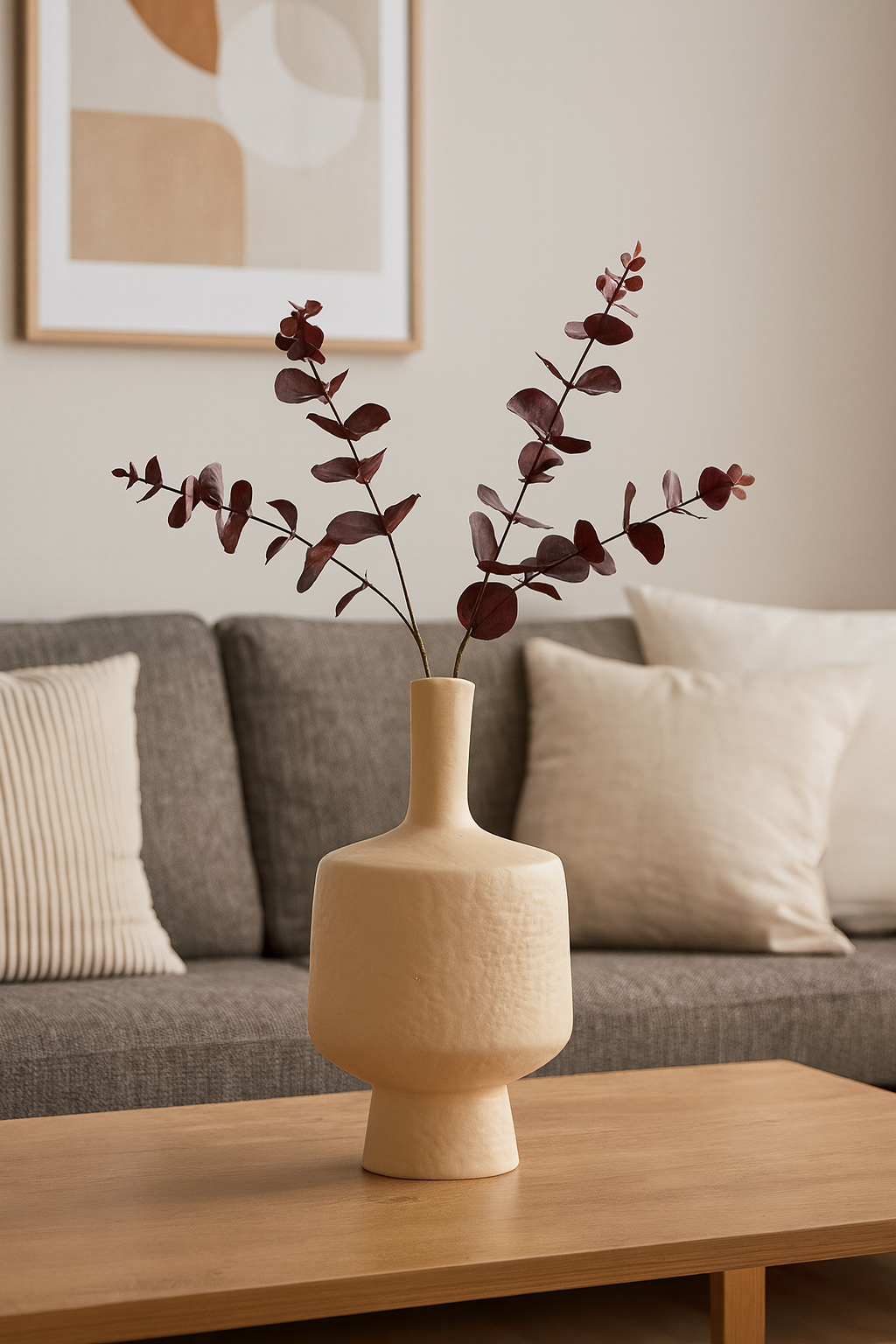 Seramik Case Vida Vazo Bej 36,5x18 cm Modern Dekoratif Vazo