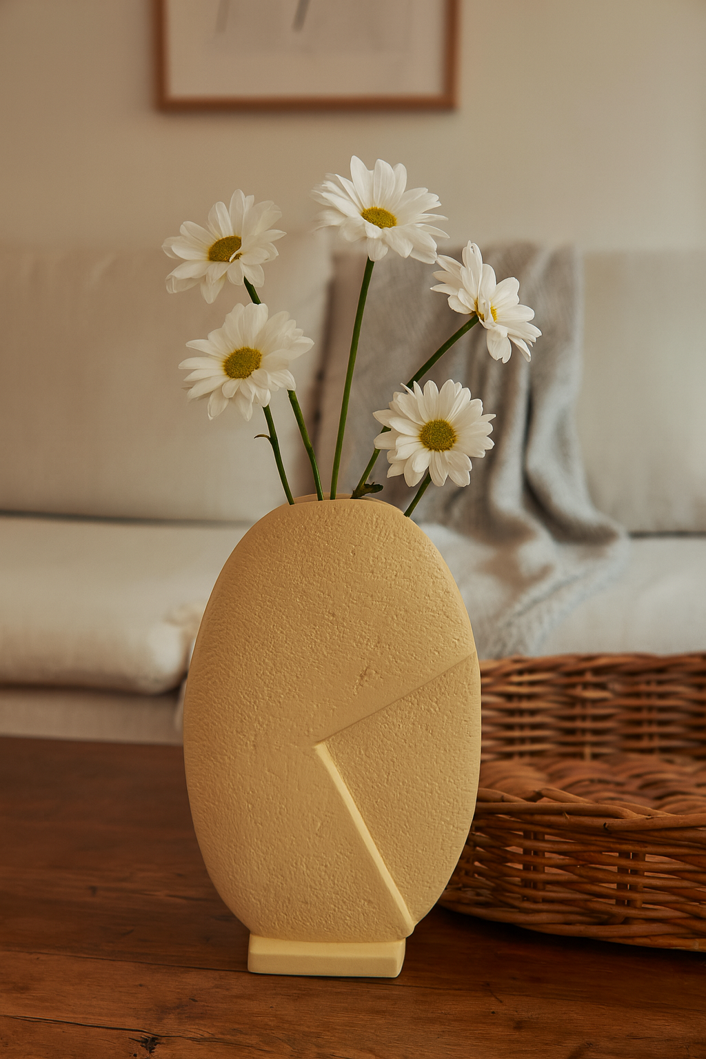 Seramik Taş Vazo Bej 37,5x23,5 cm Modern Dekoratif Vazo