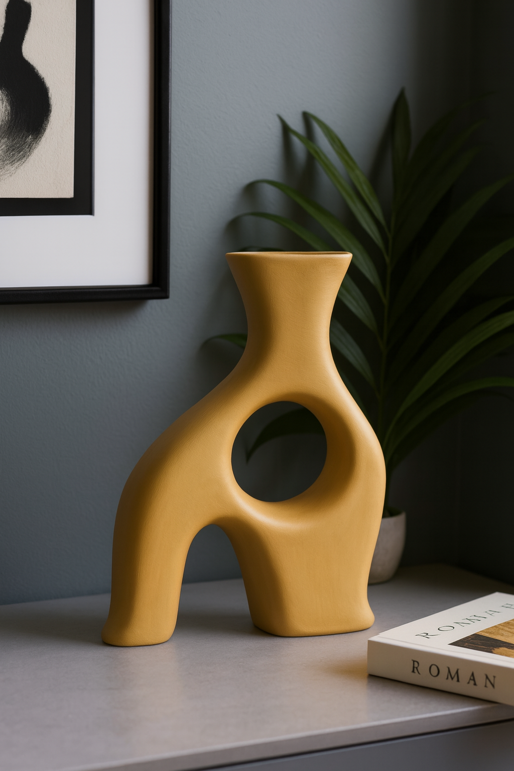 Seramik Falk Dekoratif Vazo Bej- 28,5x20 cm – Modern Ev Dekoru