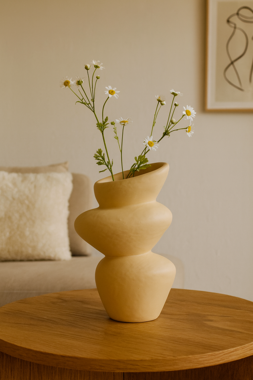 Seramik Üç Kat Vazo Bej 26,5x19,5 cm Modern Dekoratif Vazo