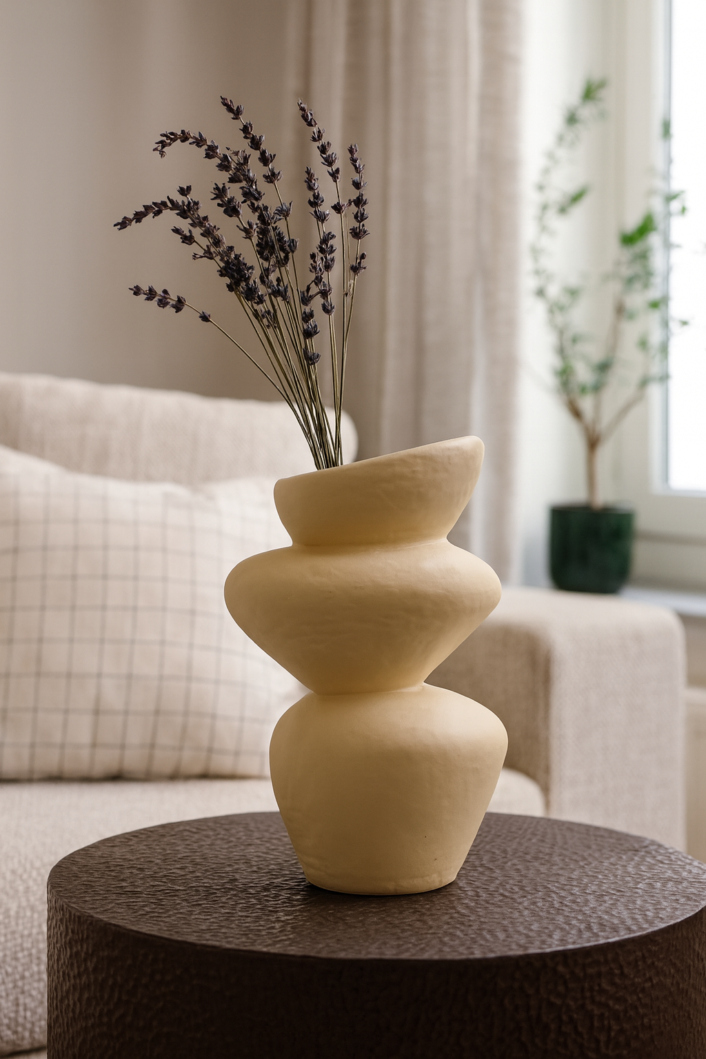 Seramik Üç Kat Vazo Bej 26,5x19,5 cm Modern Dekoratif Vazo