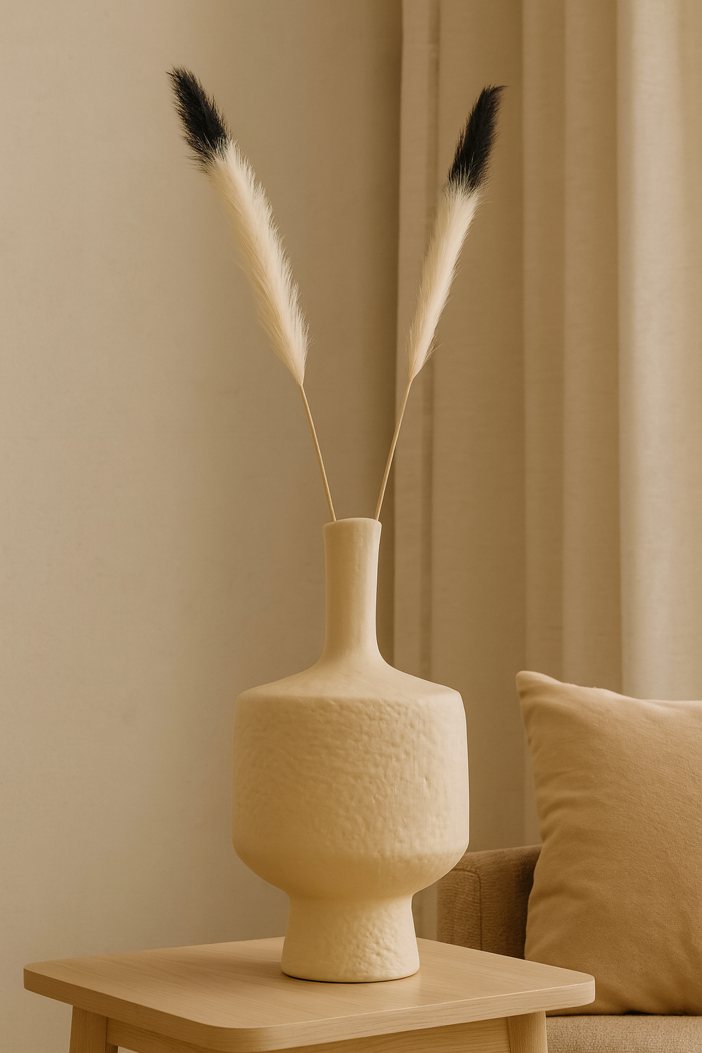 Seramik Case Vida Vazo Bej 36,5x18 cm Modern Dekoratif Vazo