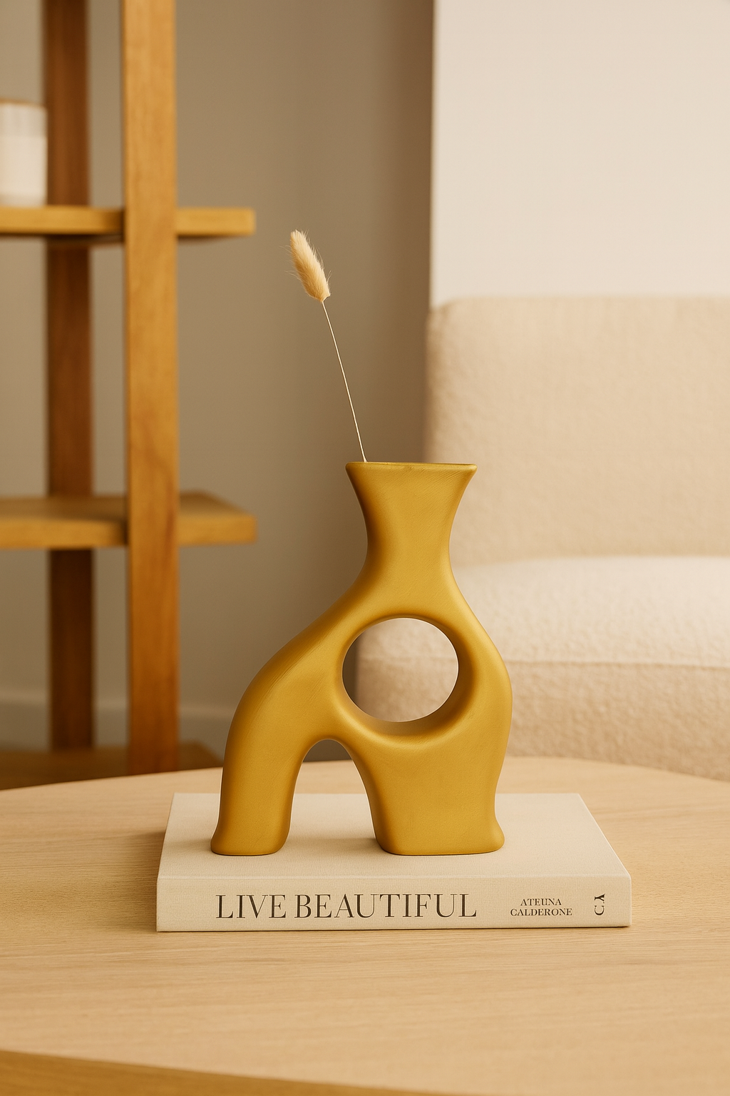 Seramik Falk Dekoratif Vazo Bej- 28,5x20 cm – Modern Ev Dekoru