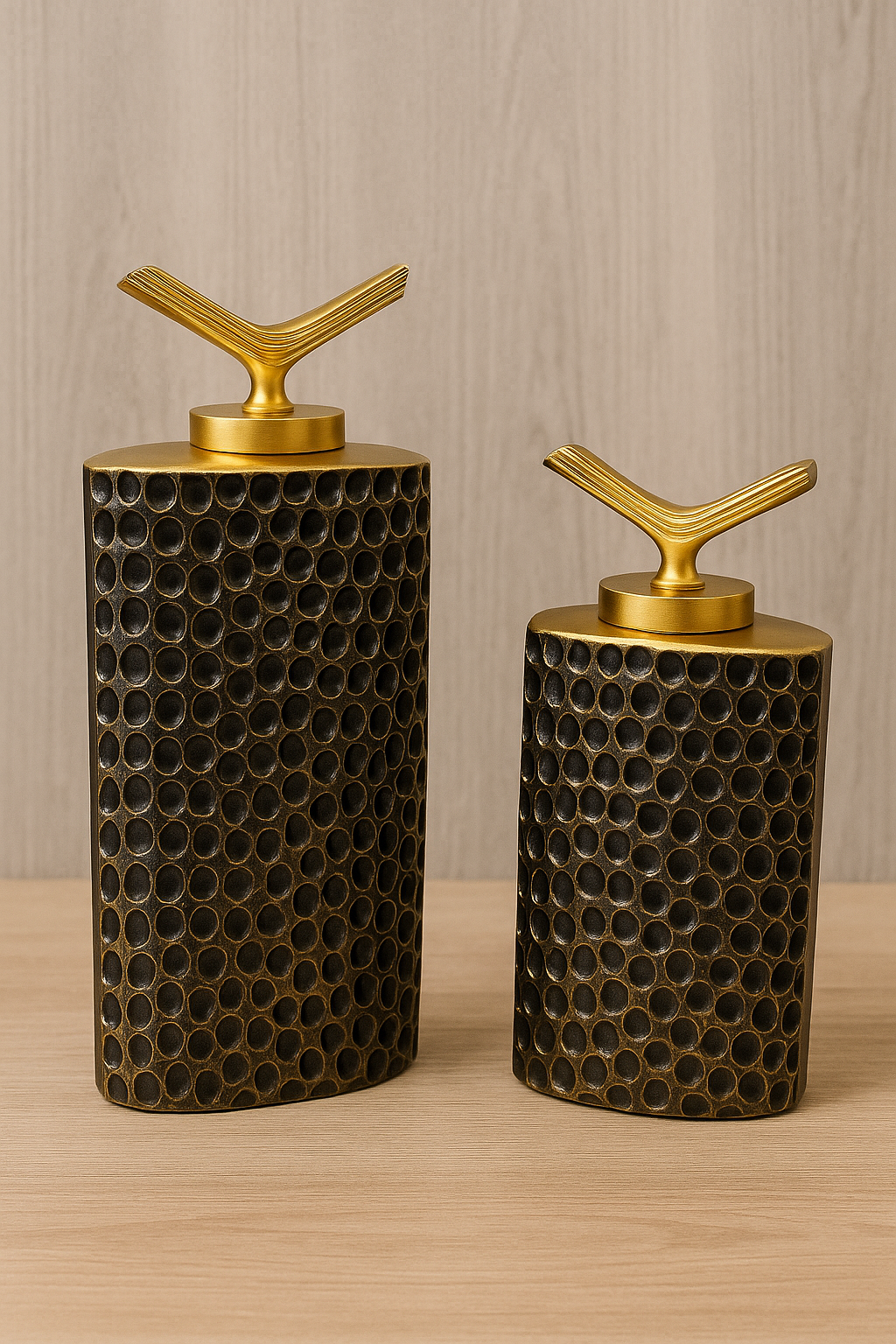 İkili Dikdörtgen Lüks Seramik Dekor Seti – Altın Kapaklı (39x18 & 45x20 cm)