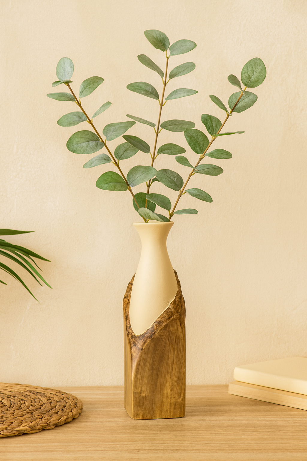 Seramik Büyük Begonvil Vazo 33×9 cm – Kahverengi & Bej