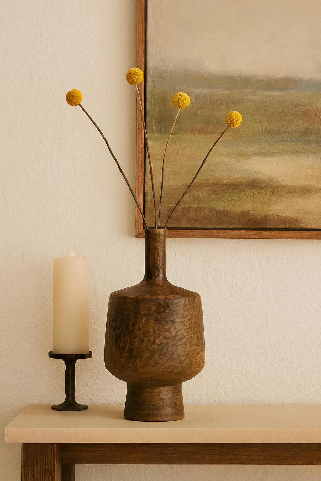 Seramik Case Vida Vazo Kahverengi 36,5x18 cm Rustik Modern Dekoratif Vazo