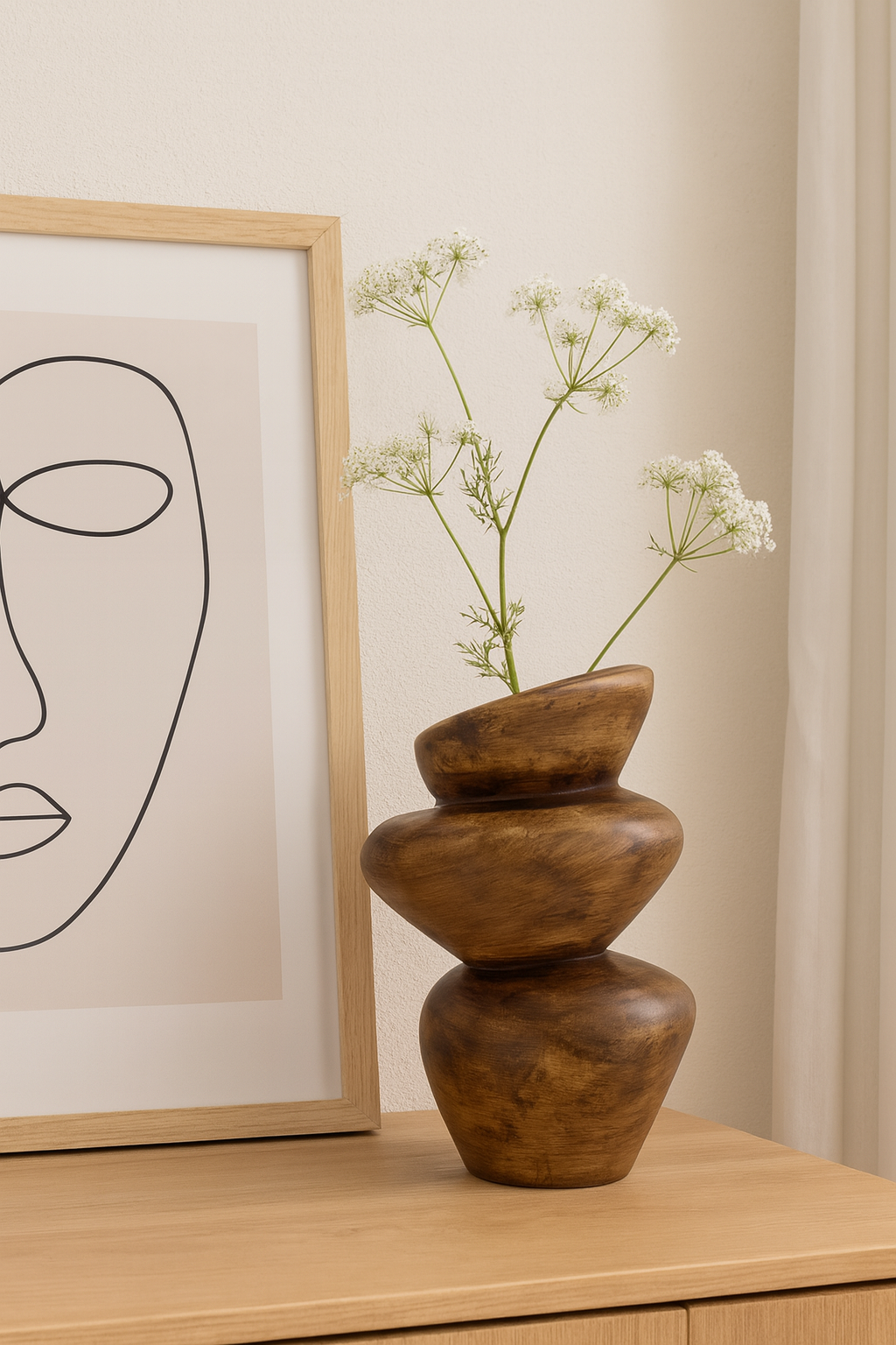 Seramik Üç Kat Vazo Kahverengi 26,5x19,5 cm Rustik Dekoratif Vazo