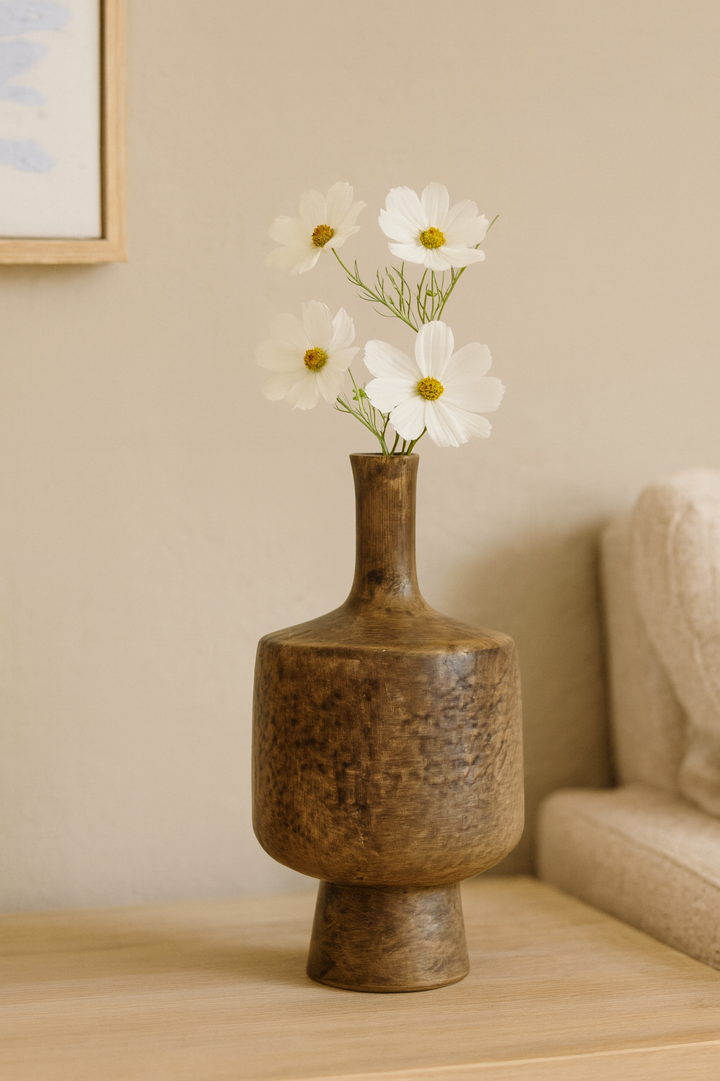 Seramik Case Vida Vazo Kahverengi 36,5x18 cm Rustik Modern Dekoratif Vazo