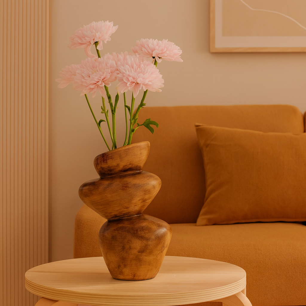 Seramik Üç Kat Vazo Kahverengi 26,5x19,5 cm Rustik Dekoratif Vazo