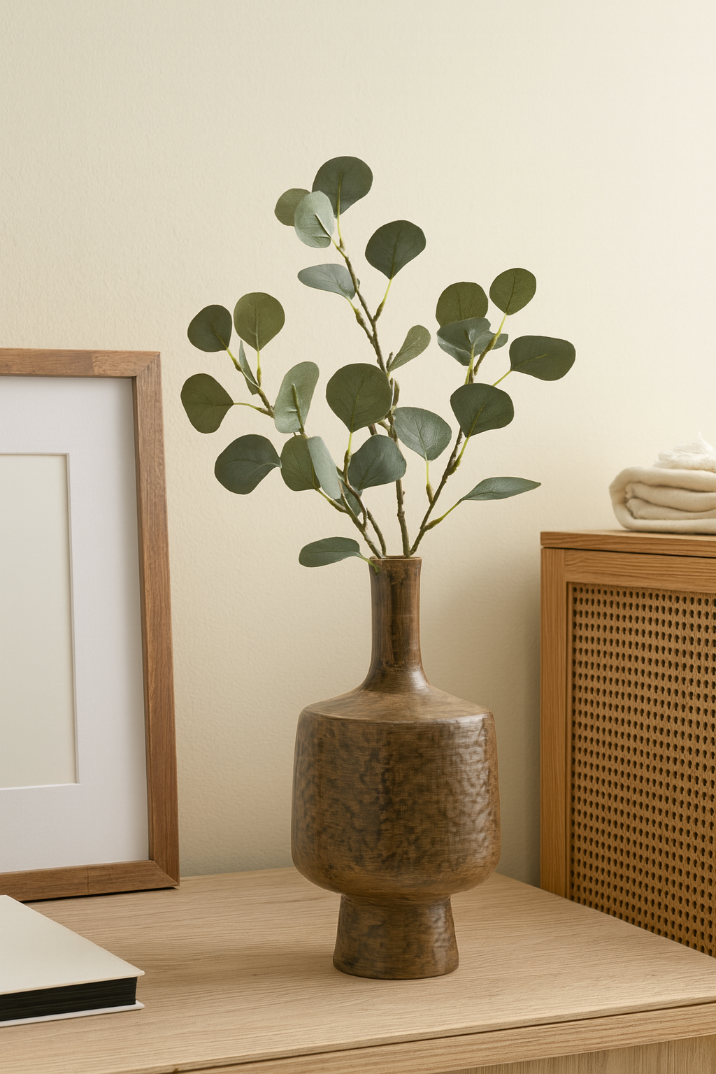 Seramik Case Vida Vazo Kahverengi 36,5x18 cm Rustik Modern Dekoratif Vazo