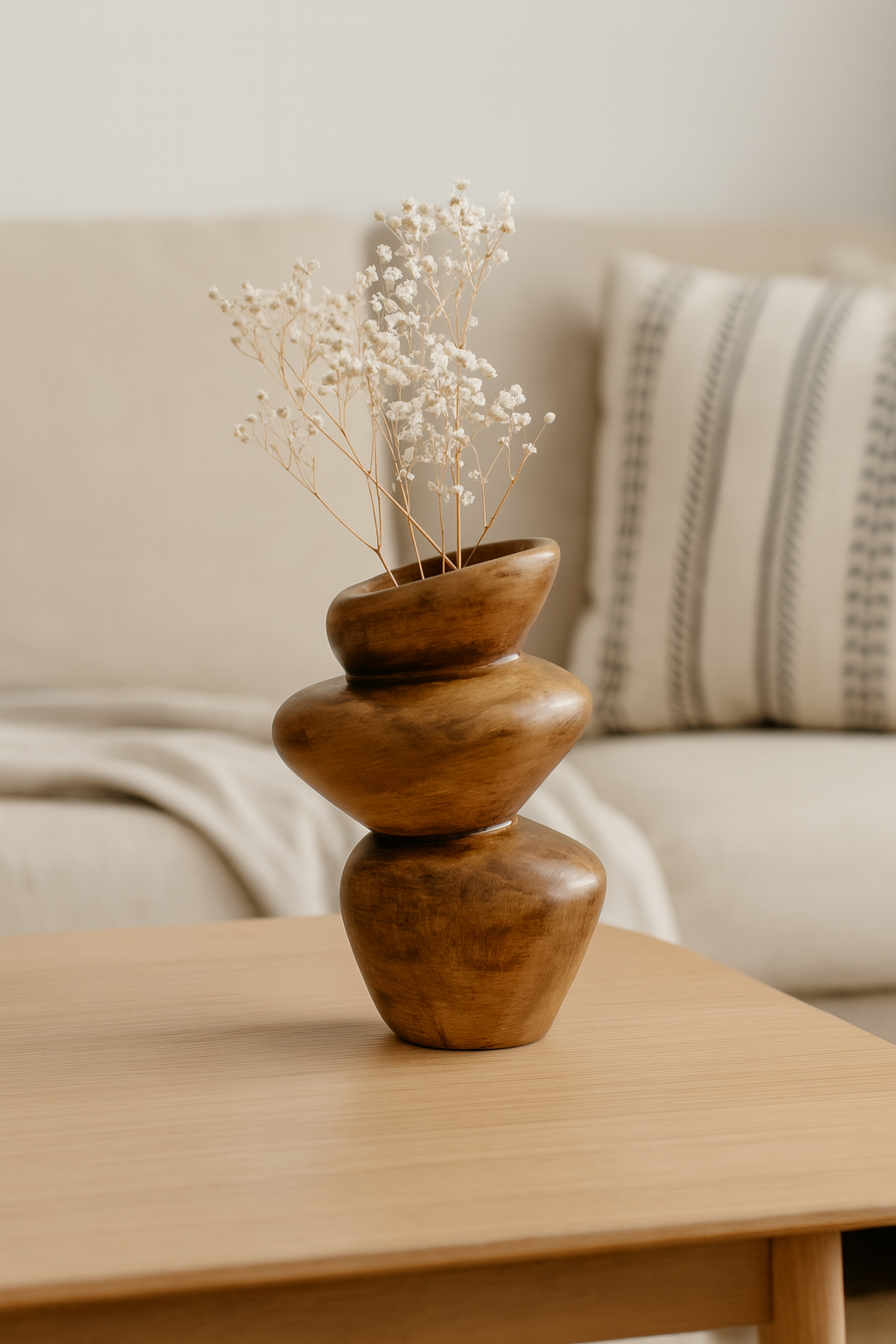 Seramik Üç Kat Vazo Kahverengi 26,5x19,5 cm Rustik Dekoratif Vazo