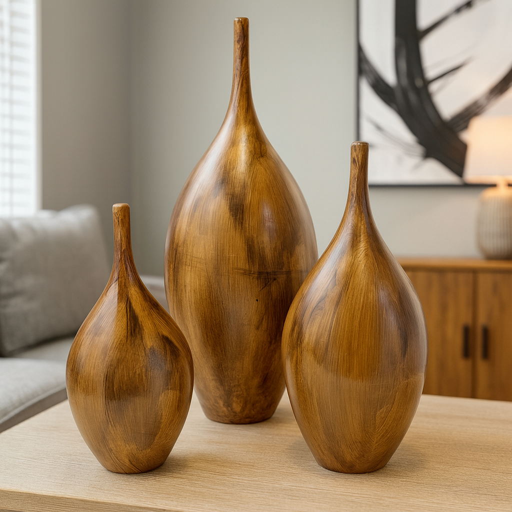 Seramik Üçlü İznik Biblo (Kahverengi) – Küçük / Orta / Büyük (26x12 – 30x14 – 41x20 cm)