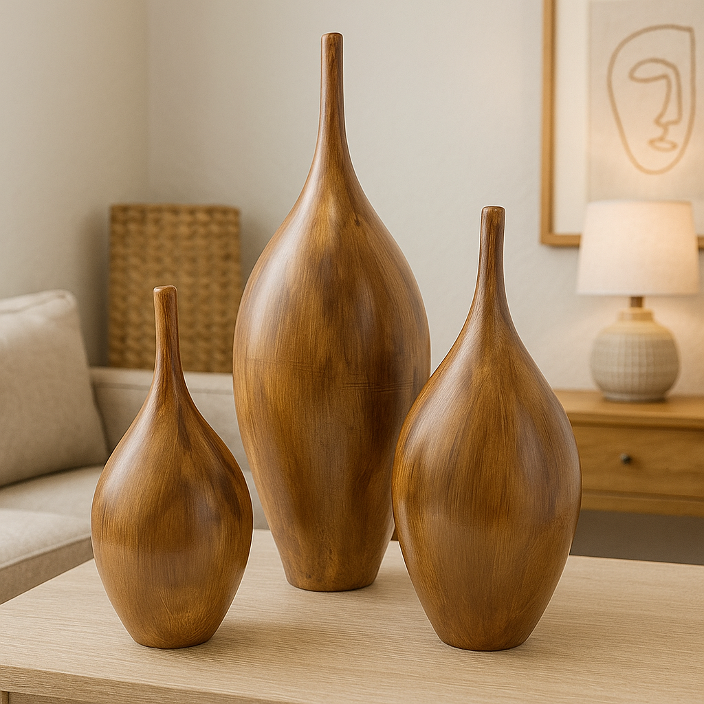 Seramik Üçlü İznik Biblo (Kahverengi) – Küçük / Orta / Büyük (26x12 – 30x14 – 41x20 cm)