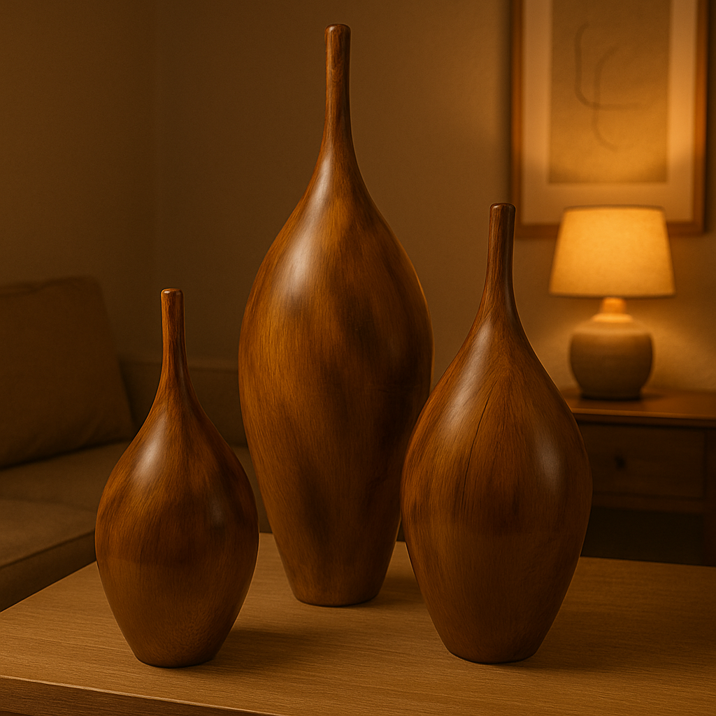 Seramik Üçlü İznik Biblo (Kahverengi) – Küçük / Orta / Büyük (26x12 – 30x14 – 41x20 cm)